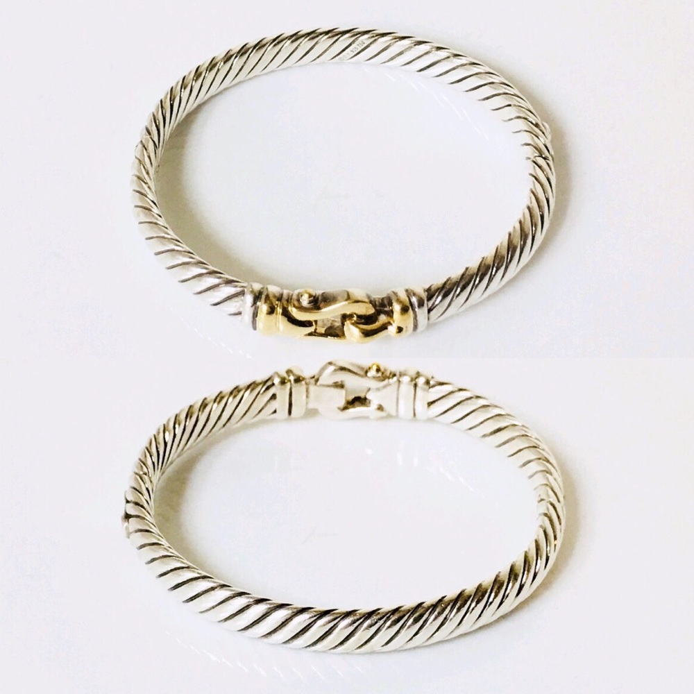 David Yurman 925 18k Cable Buckle Bangle Bracelet - Picture 3 of 8